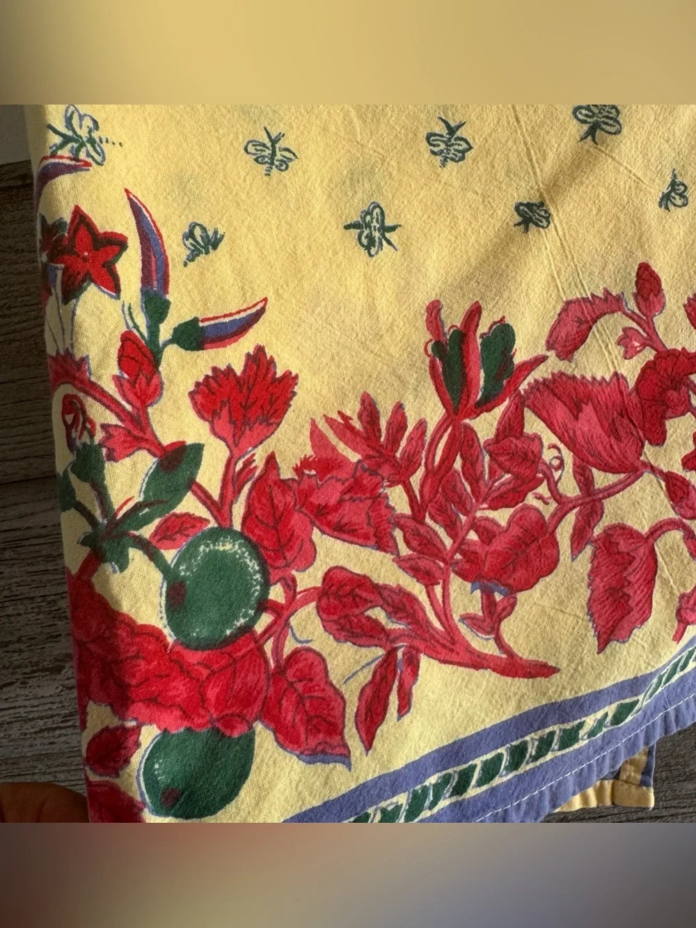 Vintage Floral Tablecloth Yellow Red Blue Green Cottage Garden